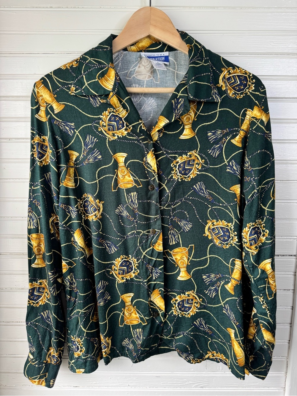 Vintage 1990s Pendleton Equestrian Print Button-Front Blouse | Sz 8